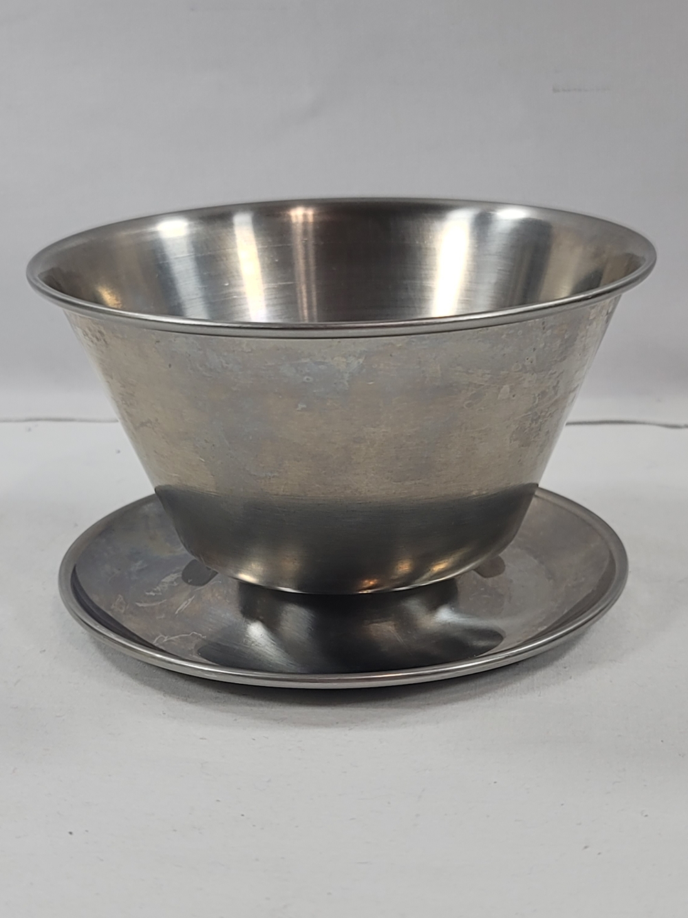 Vintage Footed Stainless Metal Sauce Boat MCM